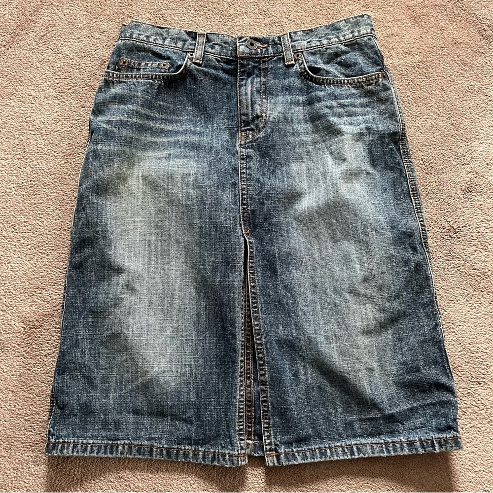 Vintage Express Jeans Front Slit Denim Midi Skirt